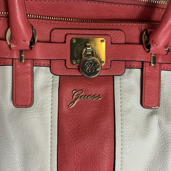 Guess Rose Pink White Panel Satchel Tote Handbag - Picture 2 of 16